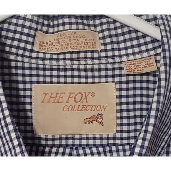 Vintage The Fox Collection Button Down Shirt Mens 16/16.5 Blue Mini Checks - Picture 3 of 4